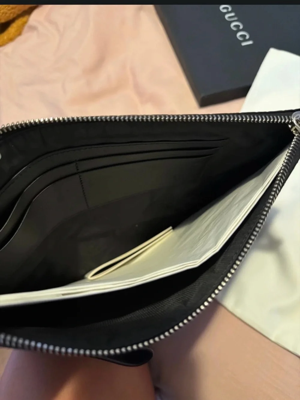 Gucci Black Embossed Leather Pouch